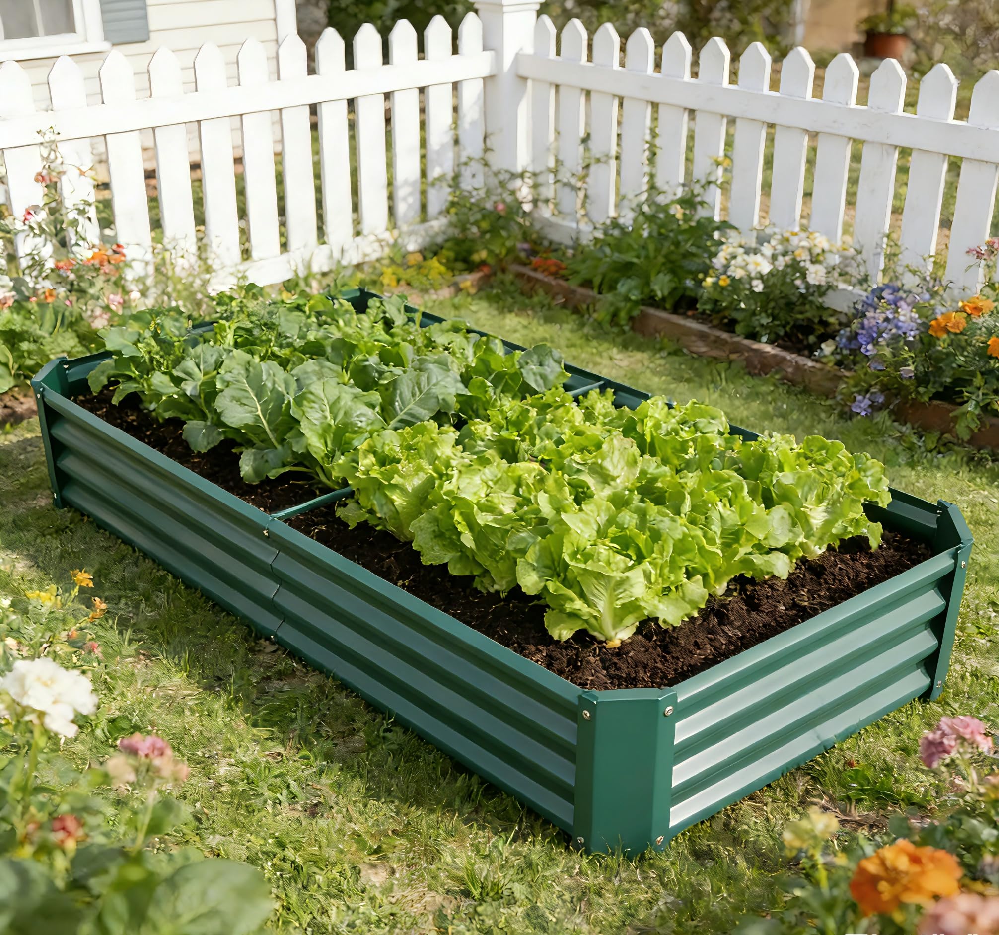 VERFARM Hochbeet-Set aus Verzinkter Metall, Pflanzbeet Hochbeete für Garten, Hochbeete-kit für Gemüse Blumen Sukkulenten Kräuter, Blumenbeet & Pflanzentrog, Rechteckig, Schwarz