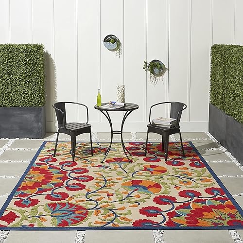 Nourison Aloha Indoor/Outdoor Red/Multi 9'6" x 13' Area -Rug, Easy -Cleaning, Non Shedding, Bed Room, Living Room, Dining Room, Deck, Backyard, Patio (10x13)
