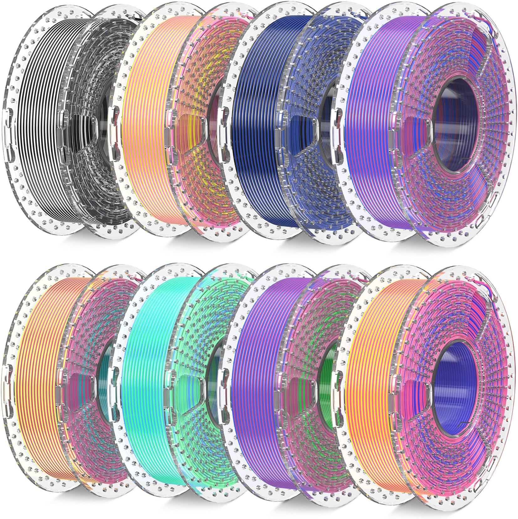 Sunlu 3D Printer Filament Bundle, Silk Dual Colour Triple Pla+ Filament, Individually Vacuum Packed, X 5, Tri-Colour 3, Total 2 Kg