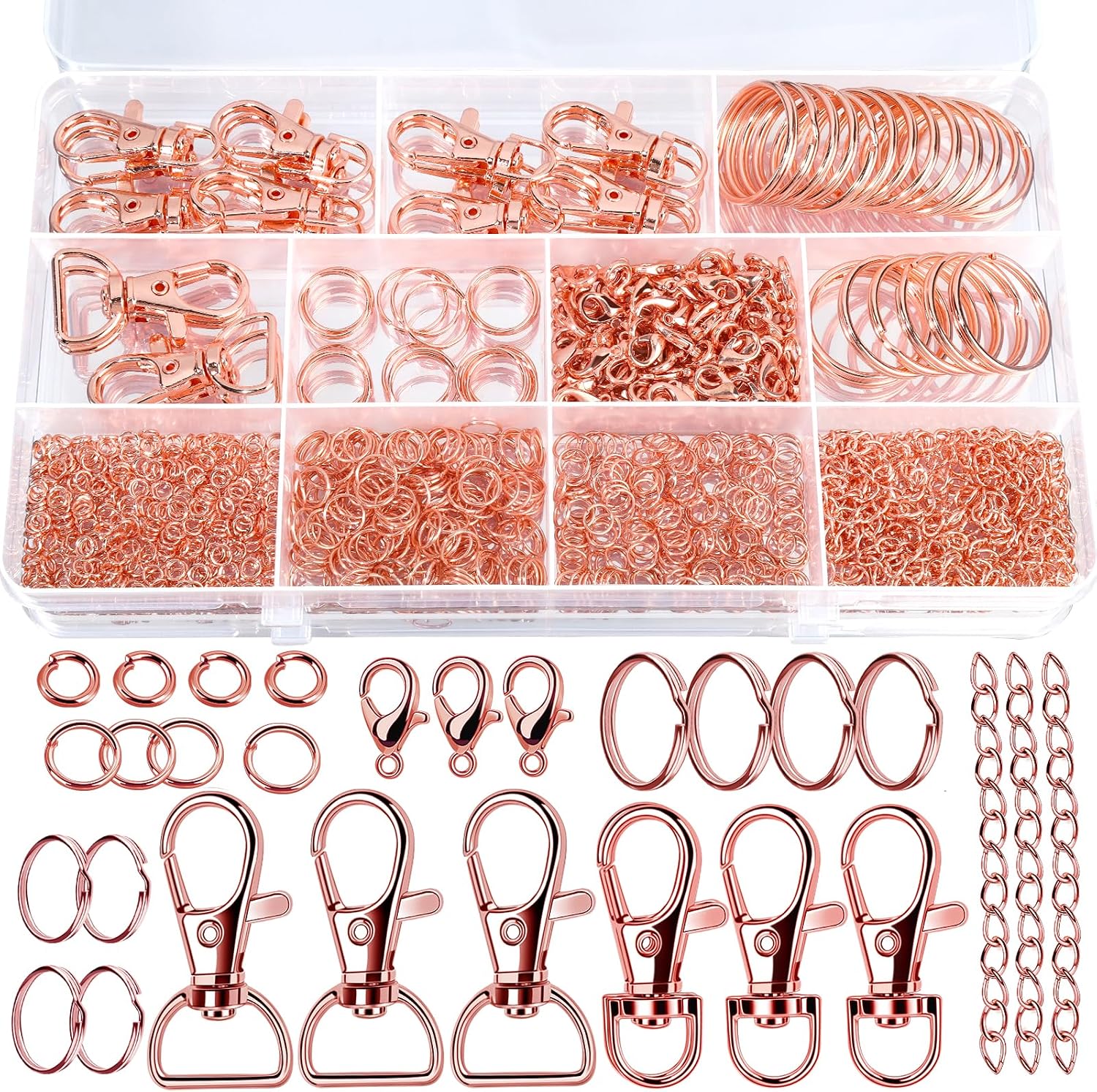 Teenitor 524PCS Key Chain Making Kit, Keychain Making Supplies Rose Gold Keychain Craft Supplies Key Chain Clips, Key Rings and Jump Rings for Jewelry Lanyard