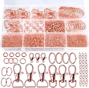 Teenitor 524PCS Key Chain Making Kit, Keychain Making Supplies Rose Gold Keychain Craft Supplies Key Chain Clips, Key Rings and Jump Rings for Jewelry Lanyard