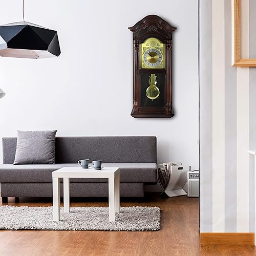 Miniatura 4 de Bedford Clock Collection Reloj de pared antiguo de roble cereza de caoba antiguo de 25.5 pulgadas con números romanos, marrón