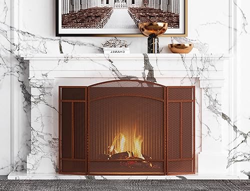 Miniatura 6 de Fire Beauty Pantalla para chimenea de 3 paneles de hierro forjado de 48 pulgadas de largo x 29 pulgadas de alto, cubierta de protección contra