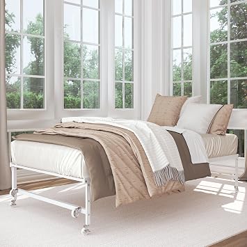 Milliard Roll-Out Trundle Bed with Wheels, Modern Black Frame, Trundle Only Mattress Sold Separately White