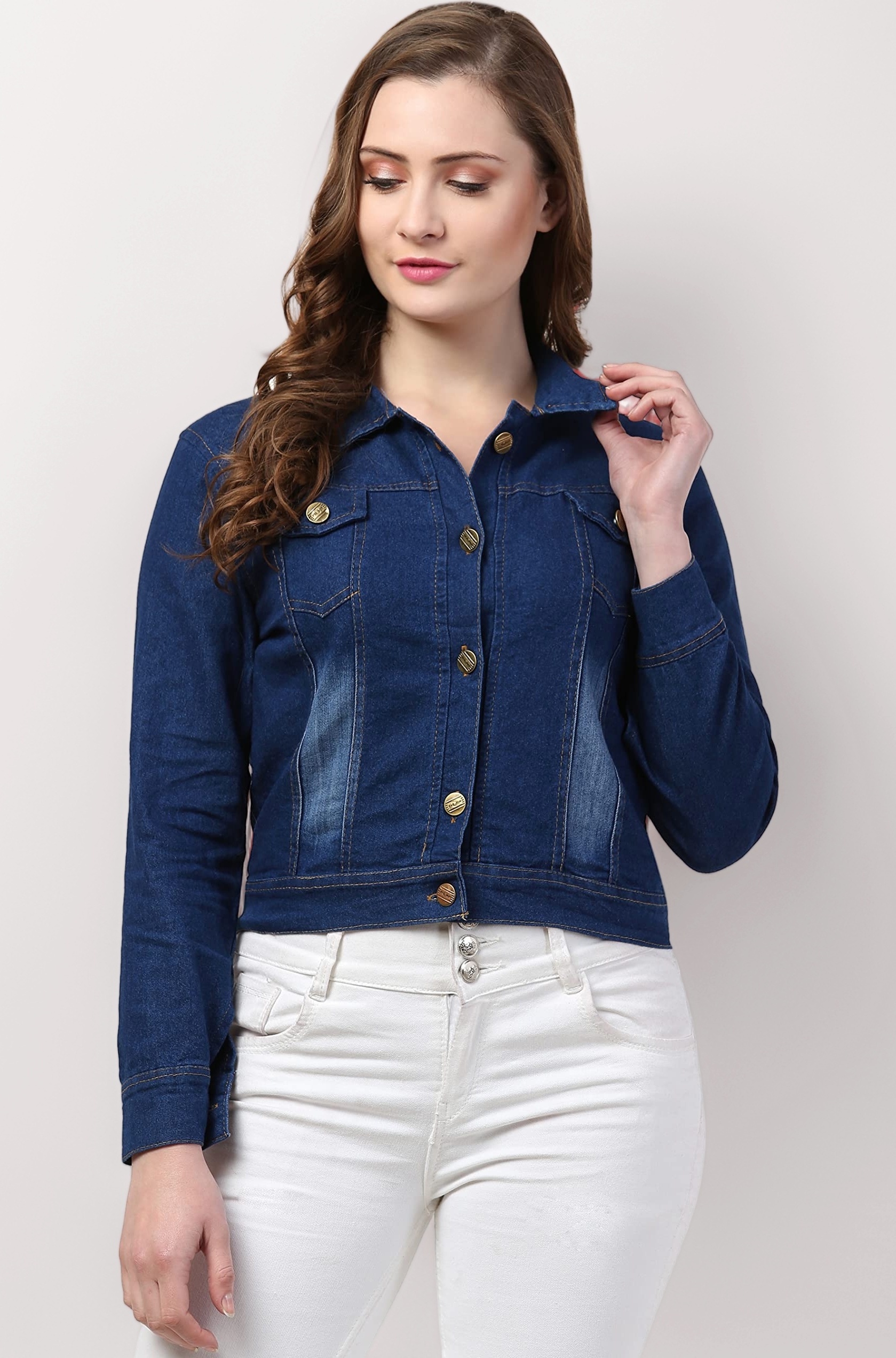 FUNDAY FASHION Womens Denim Standard Length Full Sleeve Solid Jacket