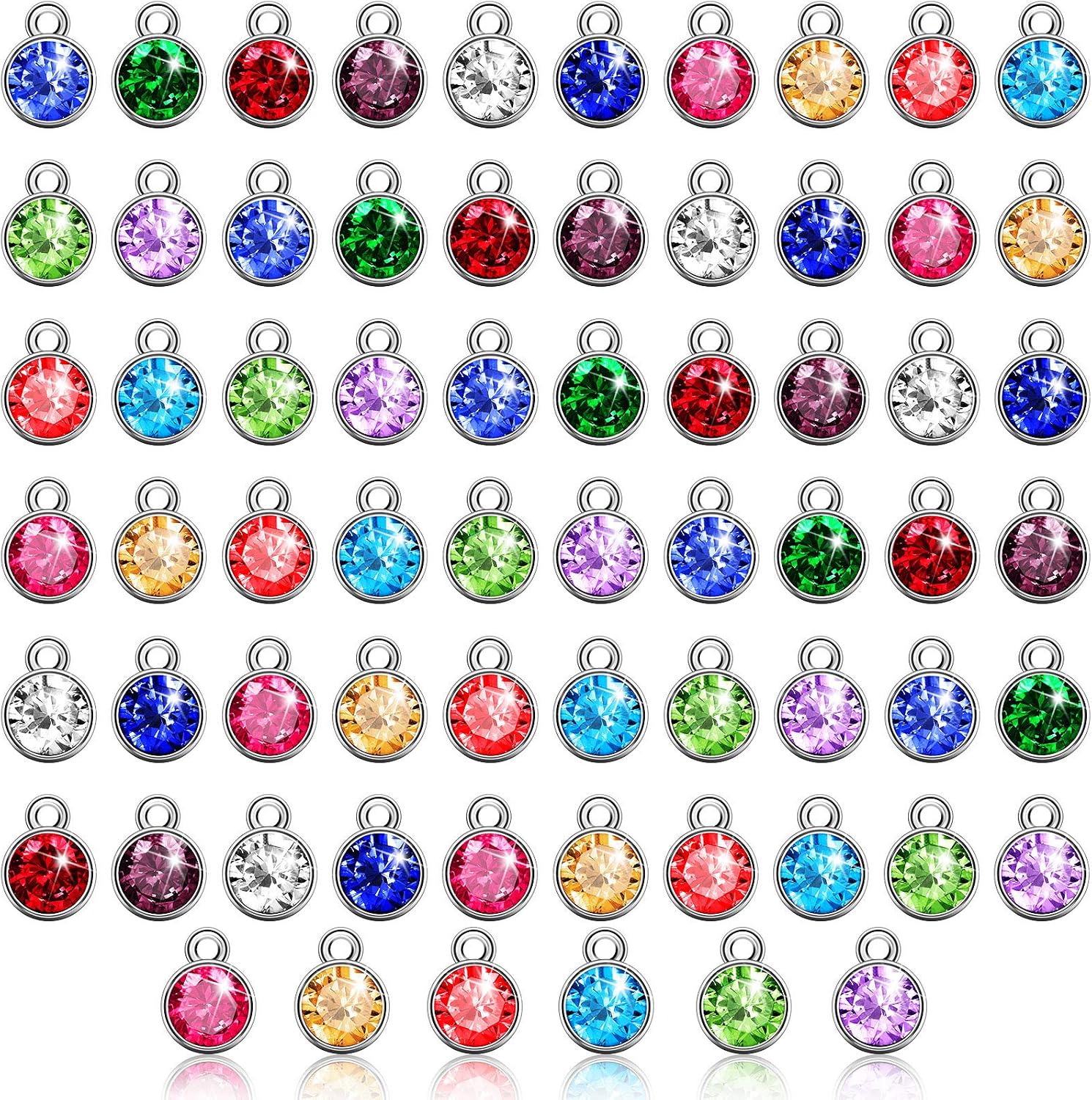 Hicarer 108 Pieces Crystal Birthstone Charms DIY Jewelry Necklace Bracelet Beads Pendant with Rings Mixed Handmade Round Crystal Charm for Earring Making Supplies, 7 mm, 12 Colors
