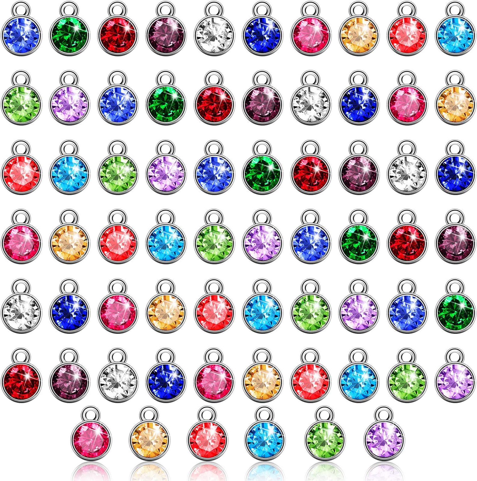 Hicarer 108 Pieces Crystal Birthstone Charms DIY Jewelry Necklace Bracelet Beads Pendant with Rings Mixed Handmade Round Crystal Charm for Earring Making Supplies, 7 mm, 12 Colors