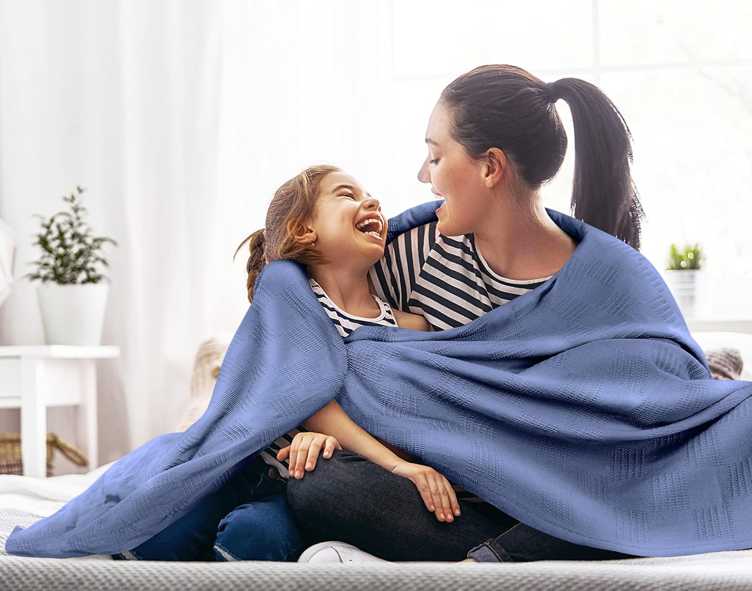 Utopia Bedding Cotton Queen Cooling Blanket [Wedgewood - 90x90 Inches] Thermal Blanket for Bed - 350 GSM Soft Breathable Blanket : Home & Kitchen