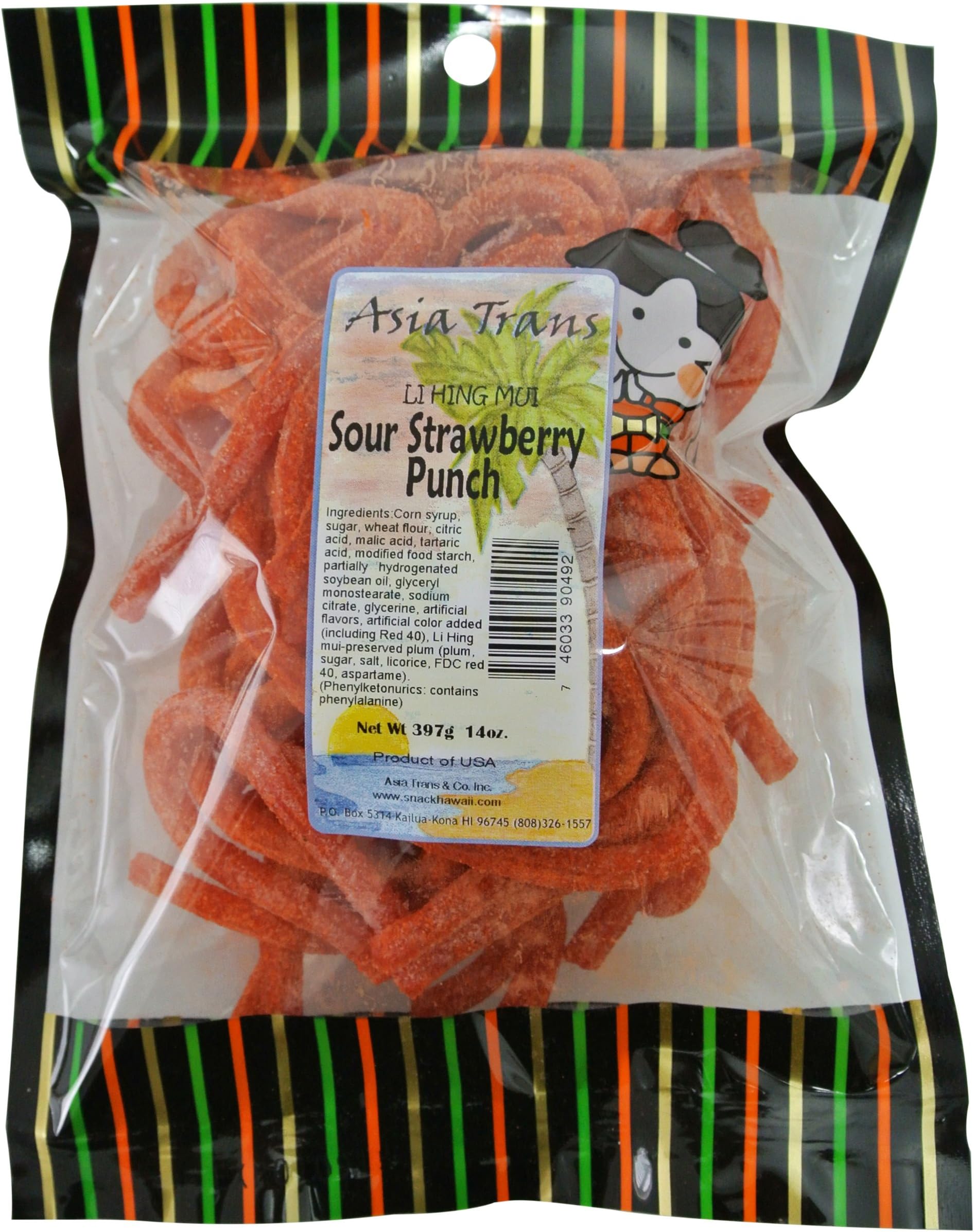 Asia Trans Strawberry Straws Strips with Li Hing Mui Plum Powder | Hawaiian Favorite | Sweet & Sour Soft Gummy Candy