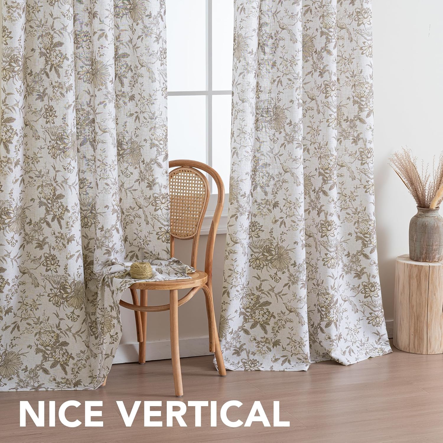 H.VERSAILTEX Linen Blend Curtains for Living Room Printed Floral Curtain Grommet Farmhouse Flower Patterned Drapes Window Treatment Panels Set of 2 Panels, 52" W x 96" L, Iberra Sesame - Taupe