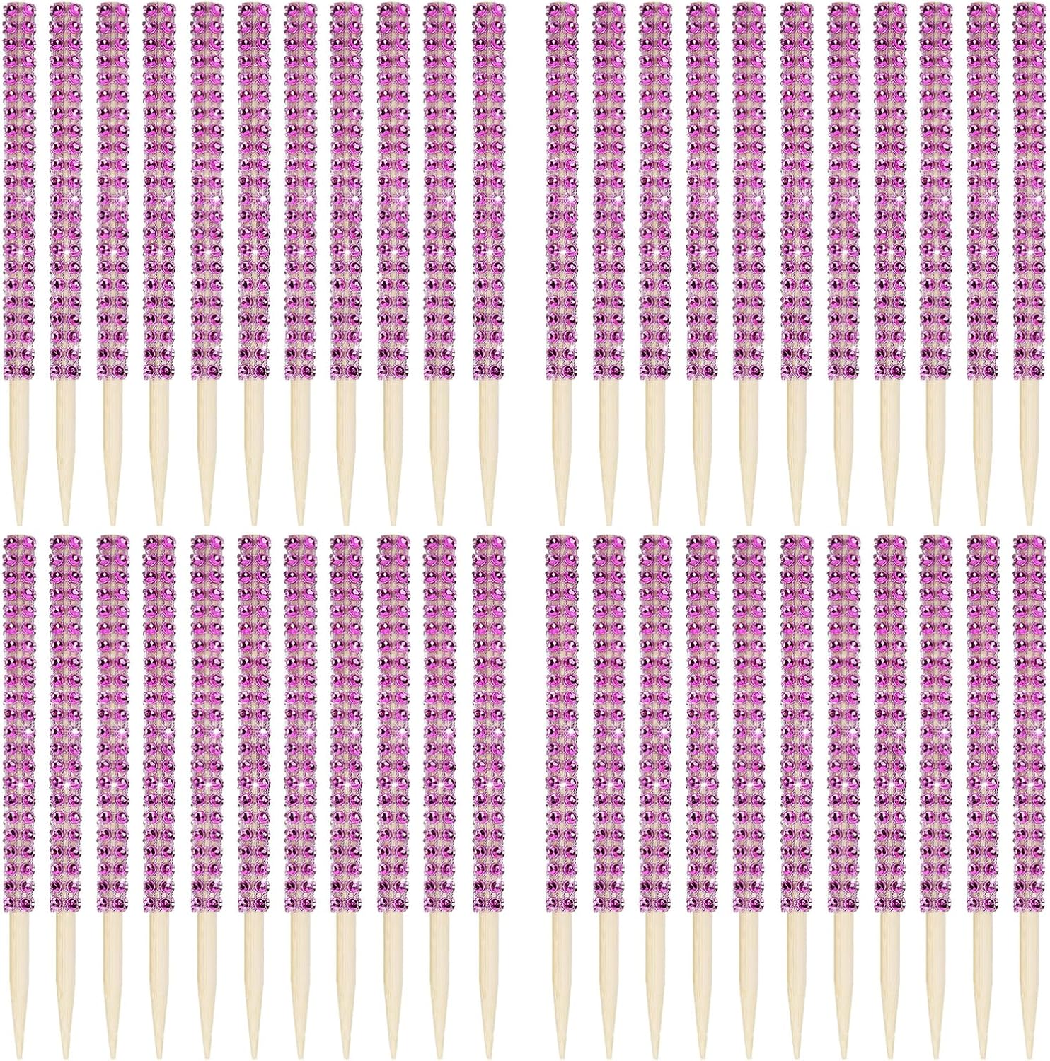 36 Pcs Bling Candy Apple Sticks, BetterJonny 5.9 inch Bamboo Rhinestone Sticks Caramel Apple Bamboo Sticks Bling Paper Cake Pop Sticks Pointed Skewers for DIY Dessert Table Tea Making (Rose Red)