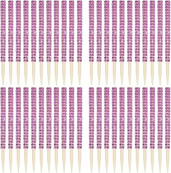 36 Pcs Bling Candy Apple Sticks, BetterJonny 5.9 inch Bamboo Rhinestone Sticks Caramel Apple Bamboo Sticks Bling Paper Cake Pop Sticks Pointed Skewers for DIY Dessert Table Tea Making Rose Red