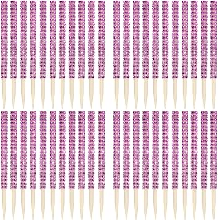 36 Pcs Bling Candy Apple Sticks, BetterJonny 5.9 inch Bamboo Rhinestone Sticks Caramel Apple Bamboo Sticks Bling Paper Cake Pop Sticks Pointed Skewers for DIY Dessert Table Tea Making (Rose Red)