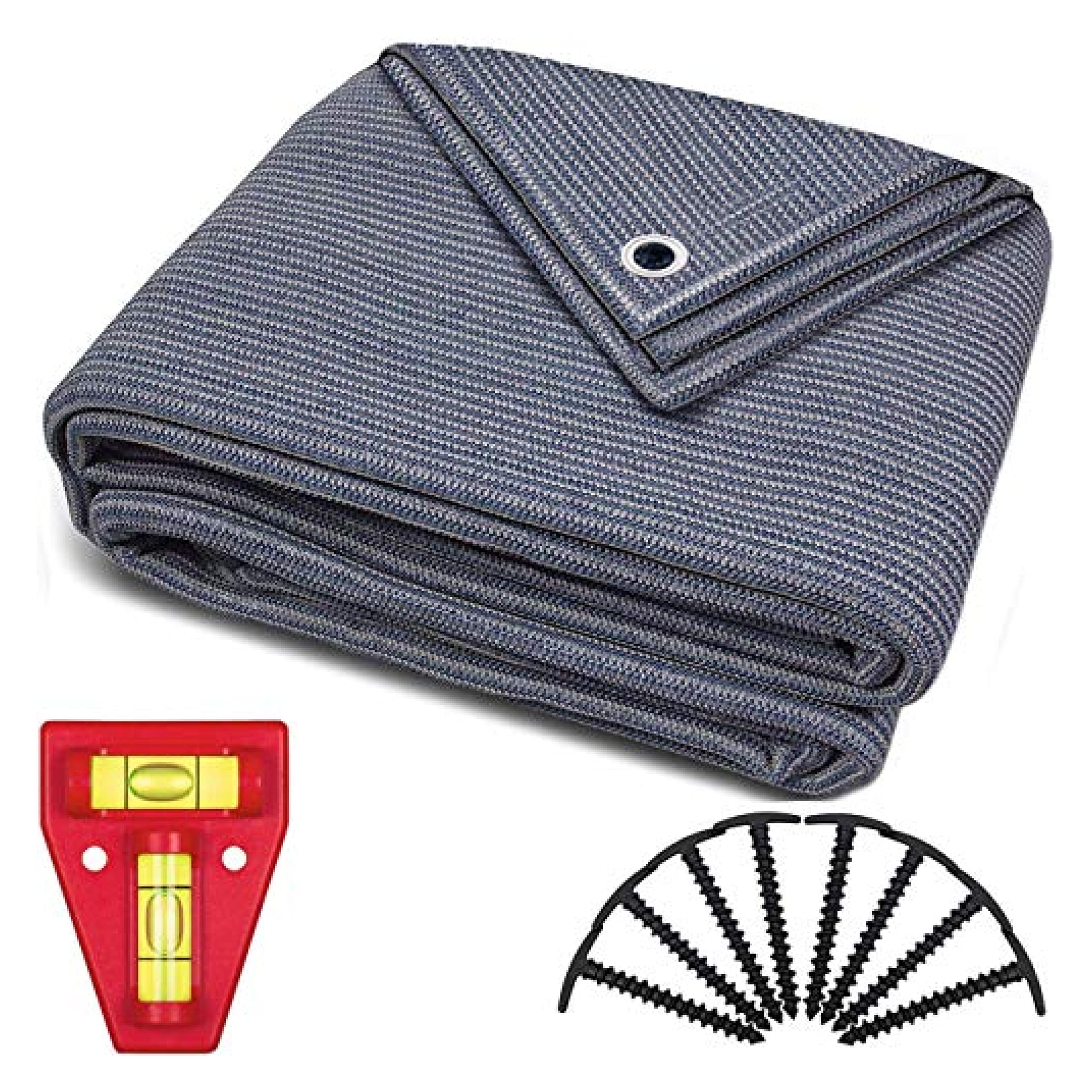 smartpeas Awning Carpet 300x500 cm - Blue/Grey Polyethylene (HDPE) Groundsheet with Stainless Steel Eyelets - Highly Robust & Washable - Carrying Bag And 8 T-Shaped Pegs Plus: 1x Cross Spirit Level