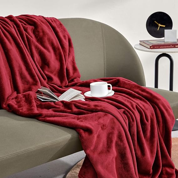 SLEEP ZONE Burgundy Fleece Blanket Super Soft Cozy Throw Flannel Blanket, Lightweight Comfy Fuzzy Blanket Plush Throw Blankets for Couch, Sofa, Bed, Camping, Travel, 50x60Inches