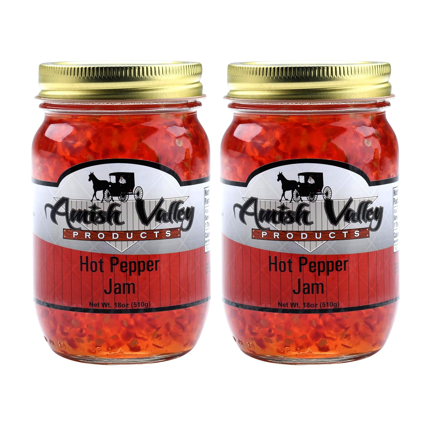Amish Valley Products Old Fashioned Hot Pepper Jam TWO 18 Ounce Glass Jars
