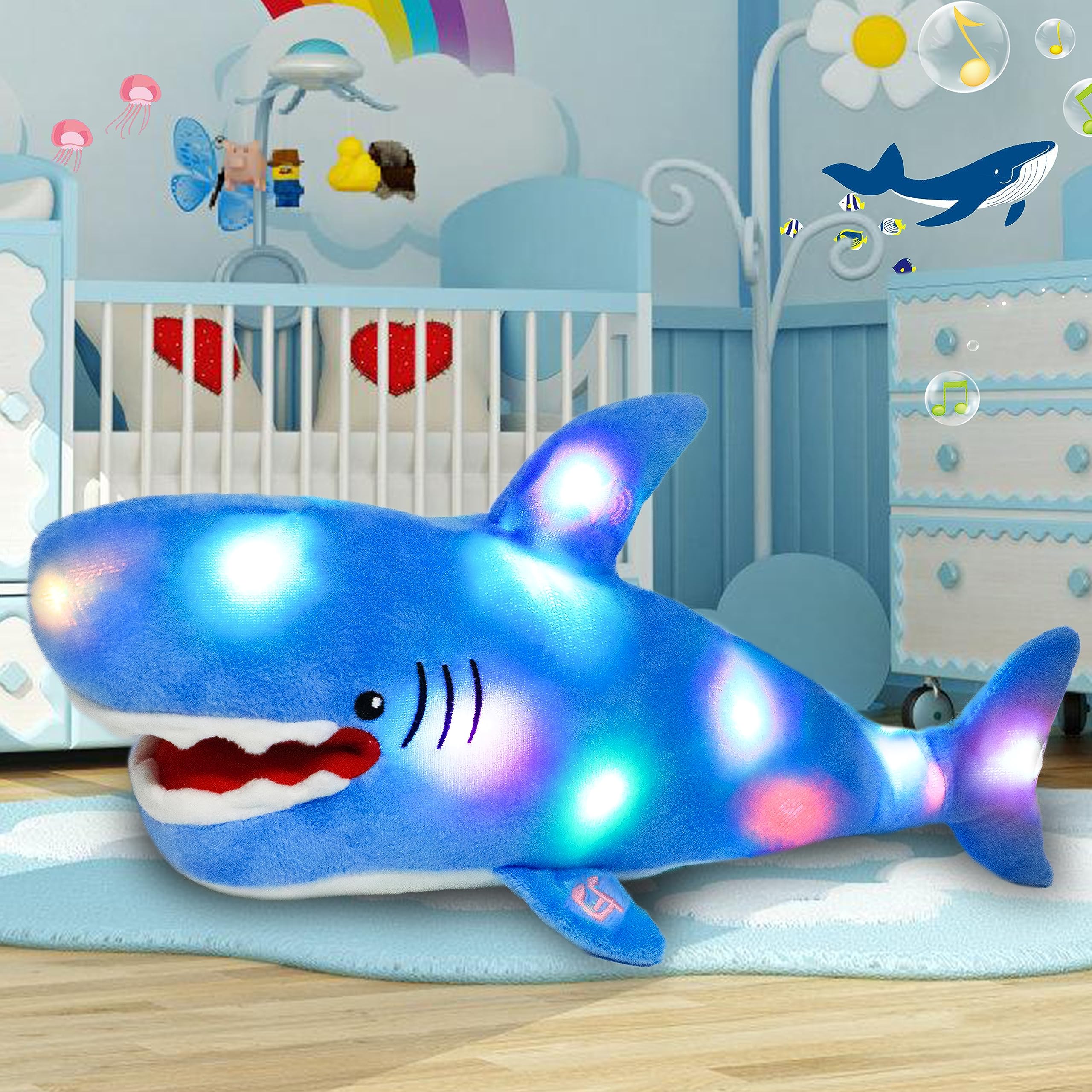 Photo 1 of Cuteoy 15" Music LED Shark Stuffed Animal Volume Adjustable Ocean Plush Toy Lullaby Animated Soothe Glow in Dark Singing Bedtime Gift for Kids 32SHARK MUSIC