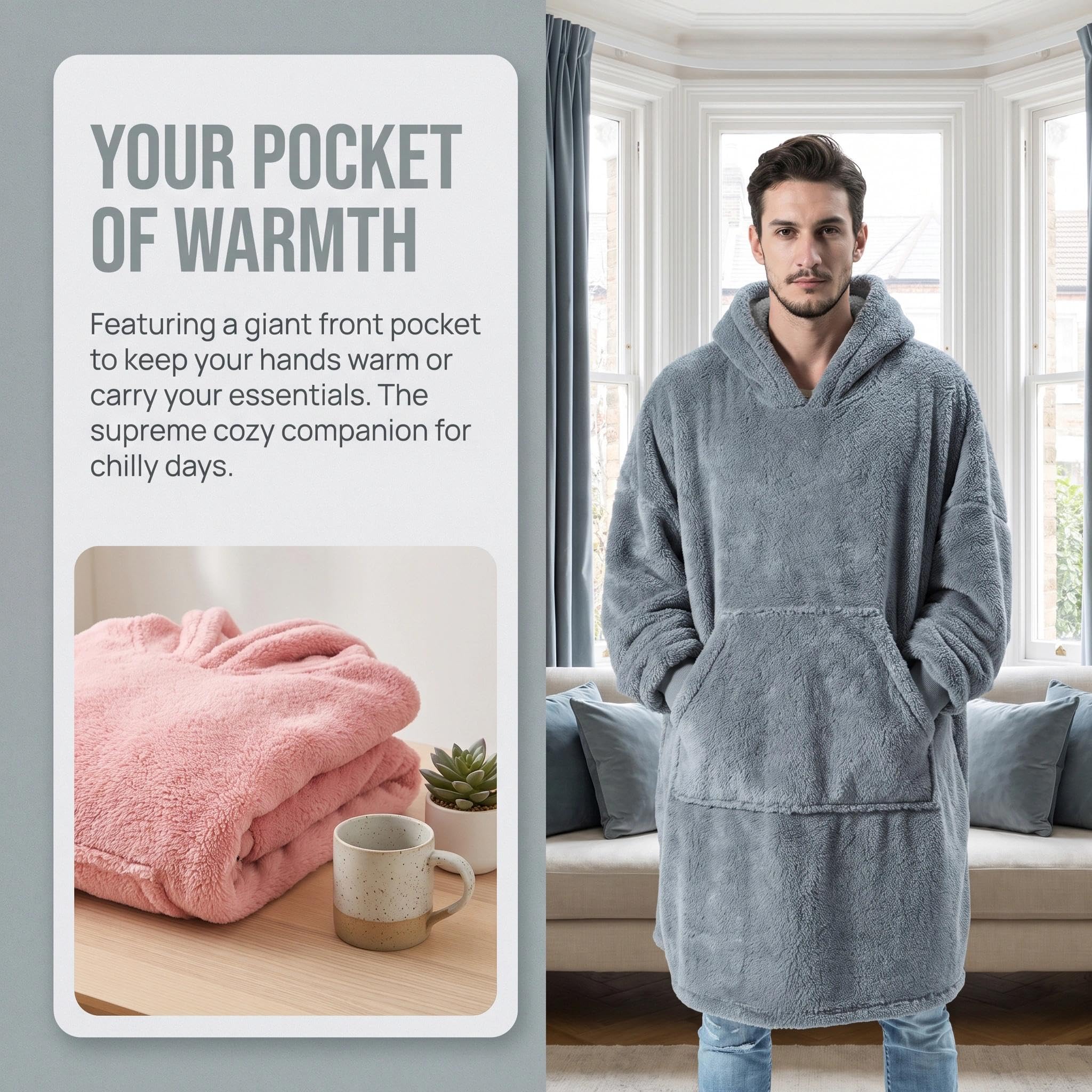AUTUCAU Oversized Sherpa Hoodies,Cozy Soft Warm Wearable Blanket with Giant Pocket, One Size for Men Women Adult Teens