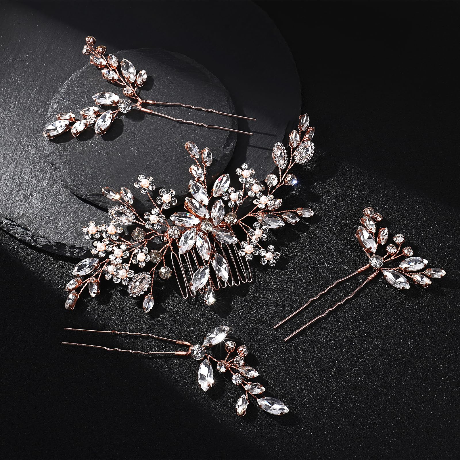 Amazon.com : Bridal Hair Accessories Set: Rose Gold Wedding  display picture 1