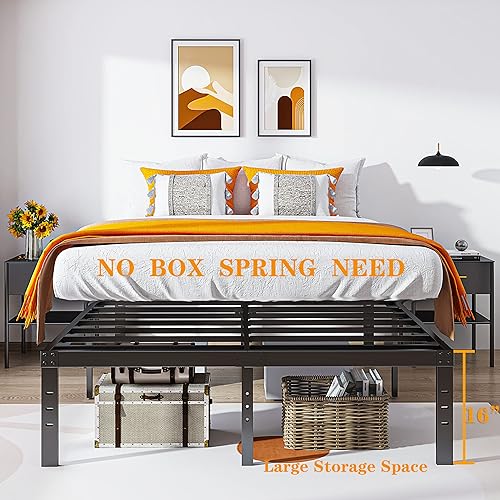 Miniatura 44 de COMASACH Marco de cama de tamaño matrimonial de 12 pulgadas, marco de cama de metal de alta resistencia, soporte de acero resistente, no necesita