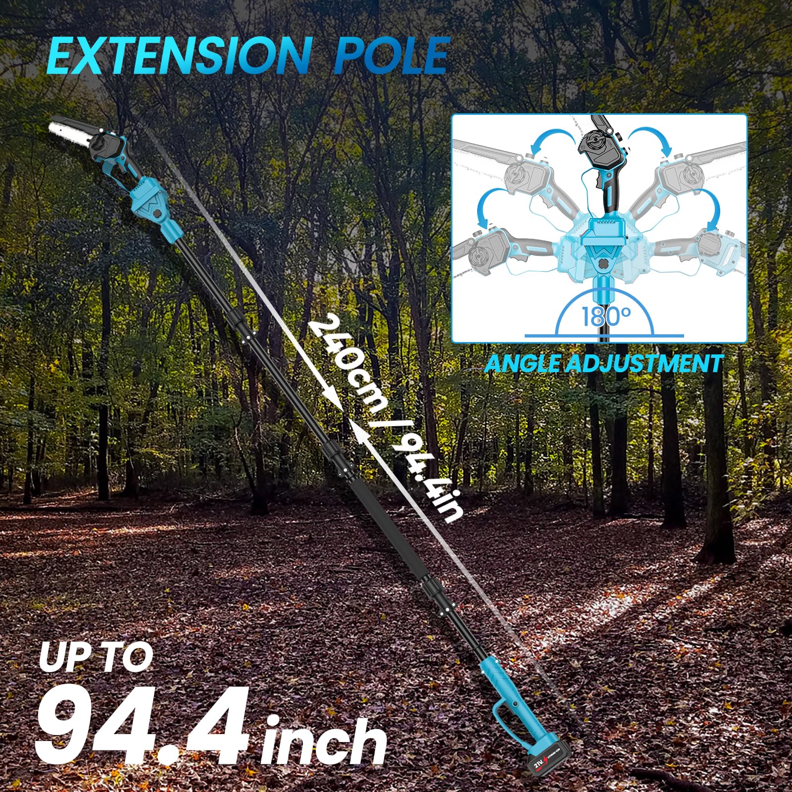 Podadora inalámbrica para Makita batería de 18 V, 6/8 pulgadas, sin escobillas, barra telescópica de 2 m, cabezal de motor inclinable 180°, velocidad de corte de 8 m/s (sin batería) (motosierra)
