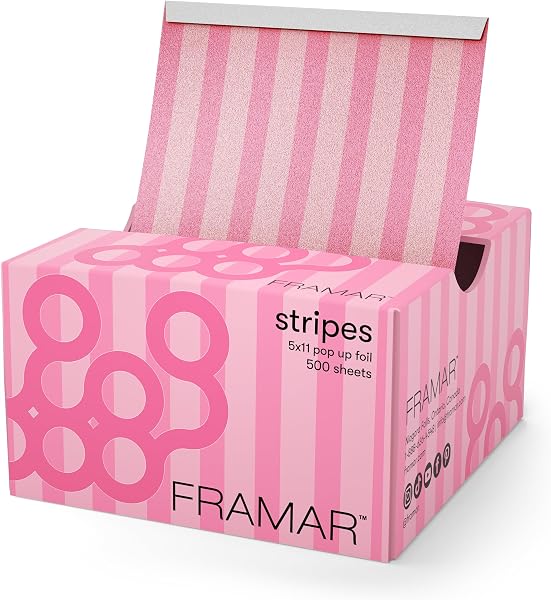 FRAMAR Folia Fryzjerska Aluminiowa Różowe Paski – 500 Arkuszy | Folia do Pasemek, Akcesoria Fryzjerskie, Produkt do Salo
