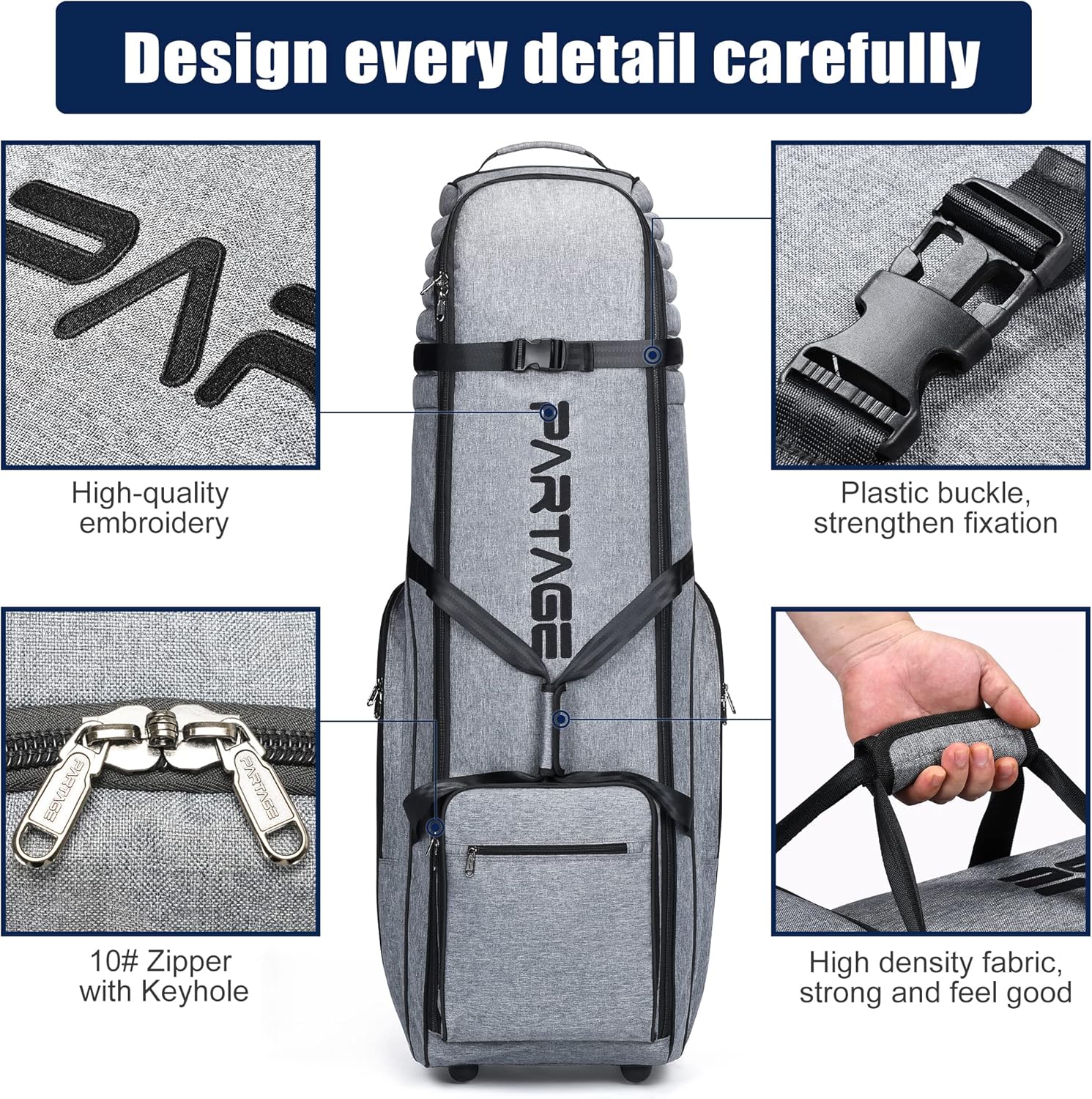 Partage Golf Travel Bag with Wheels, Golf Travel Case for Airlines, 900D Heavy Duty Oxford -Black - Image 2