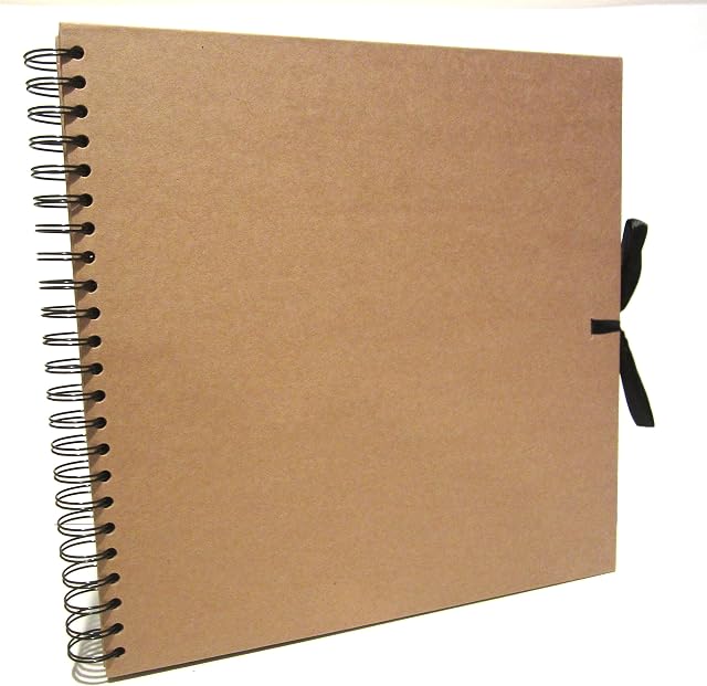 Square Kraft Ribbon Scrapbook, Large Photo Album, Display Book Thick Brown Pages