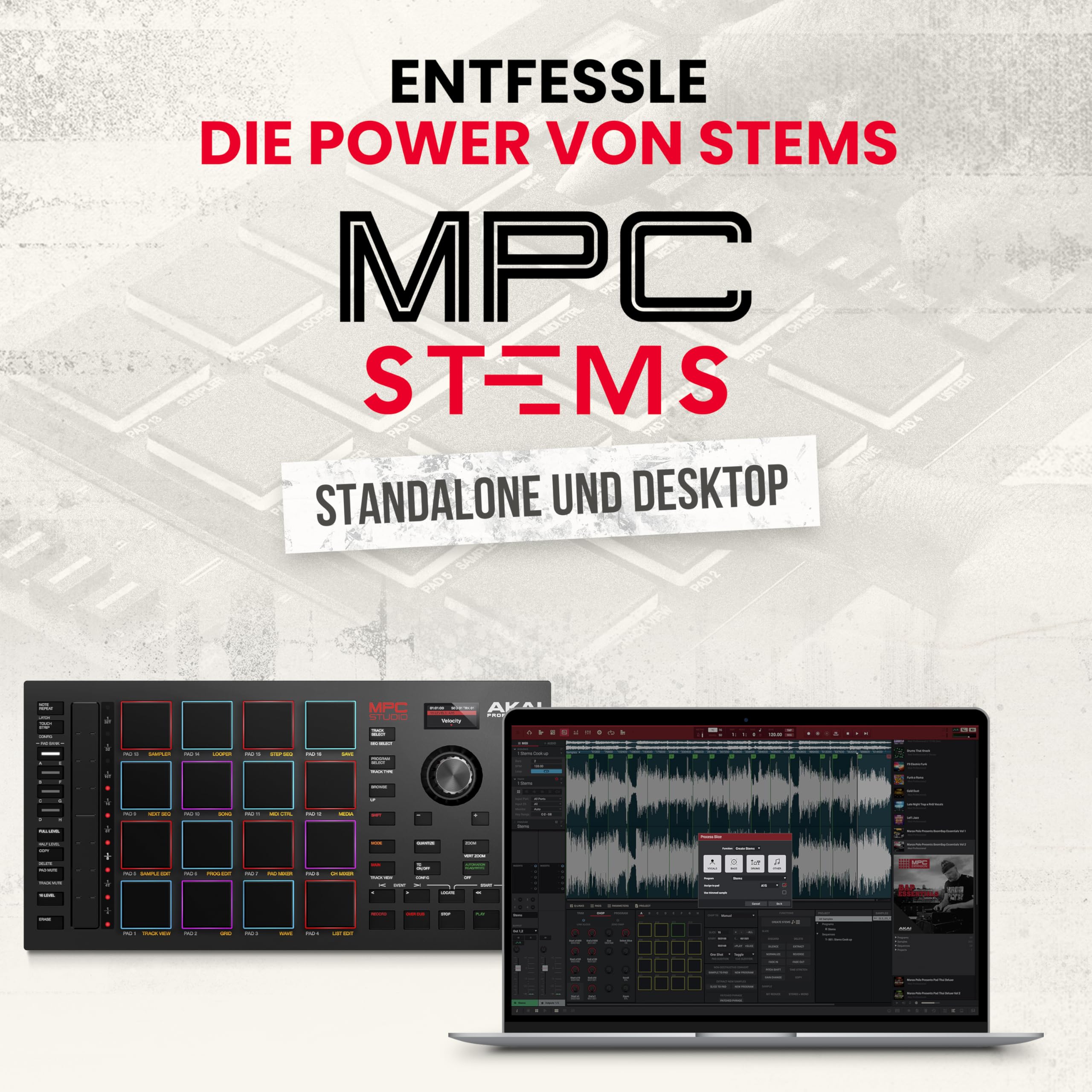 Akai Professional MPC Studio - MIDI Controller Beat Maker mit 16 anschlagdynamischen RGB Pads, MPC Software, zuweisbarem Touch Strip und LCD Display