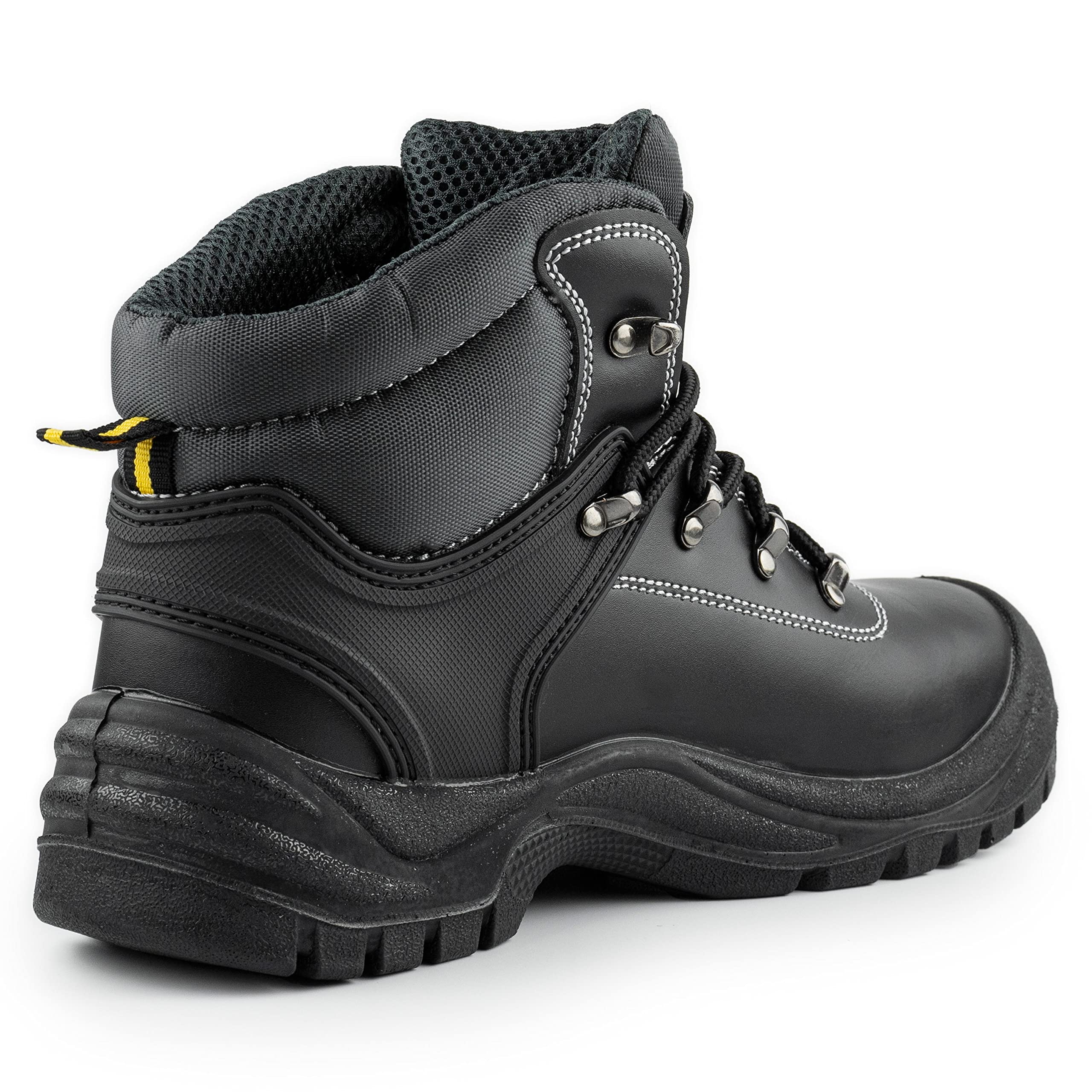 BLACK HAMMER Botas de seguridad con puntera de acero hombre Calzado de trabajo de cuero resistente y ligero S3 SRC 1700 Negro (43 EU)
