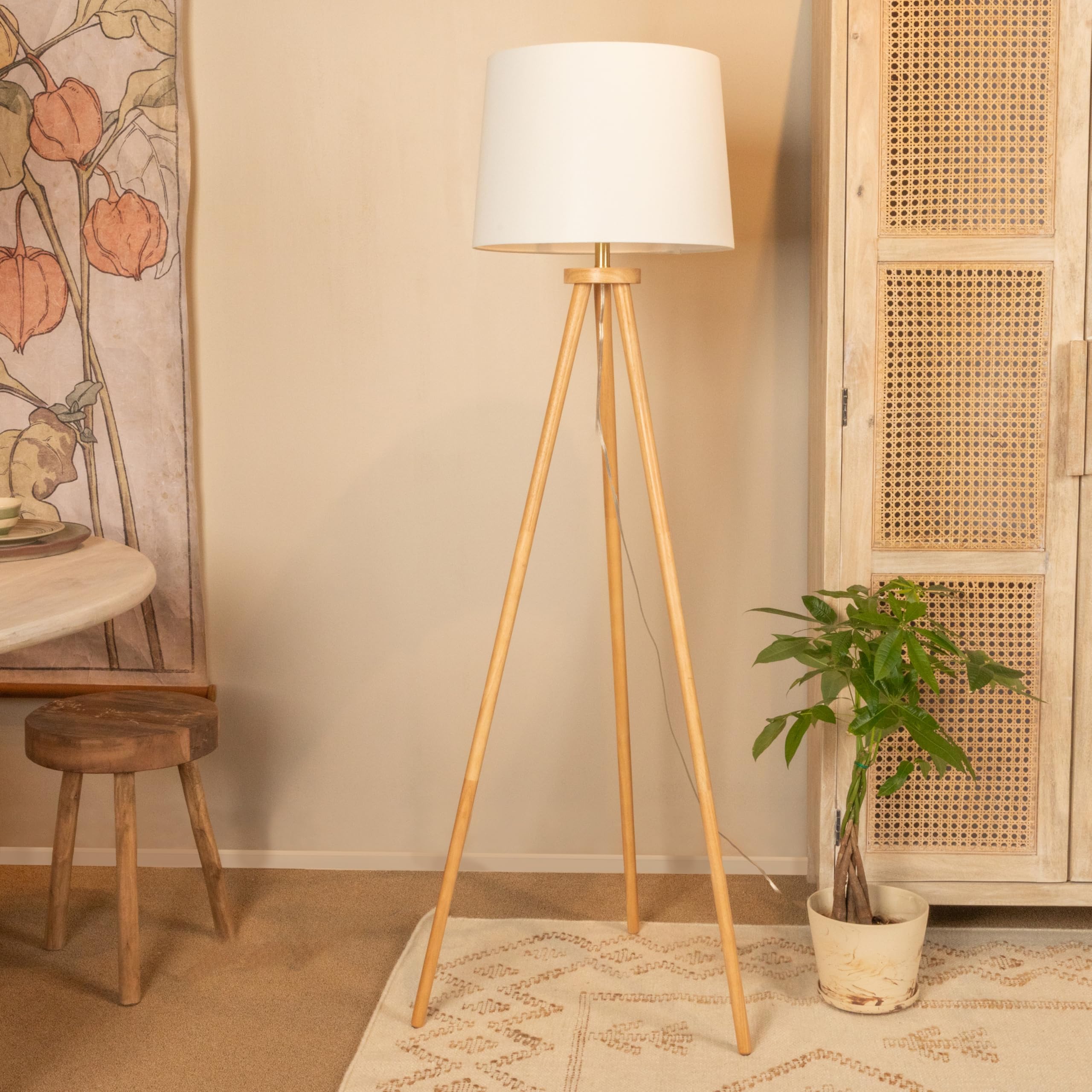 Creative Co-Op Mid Century Modern Tripod Wood Floor Lamp with