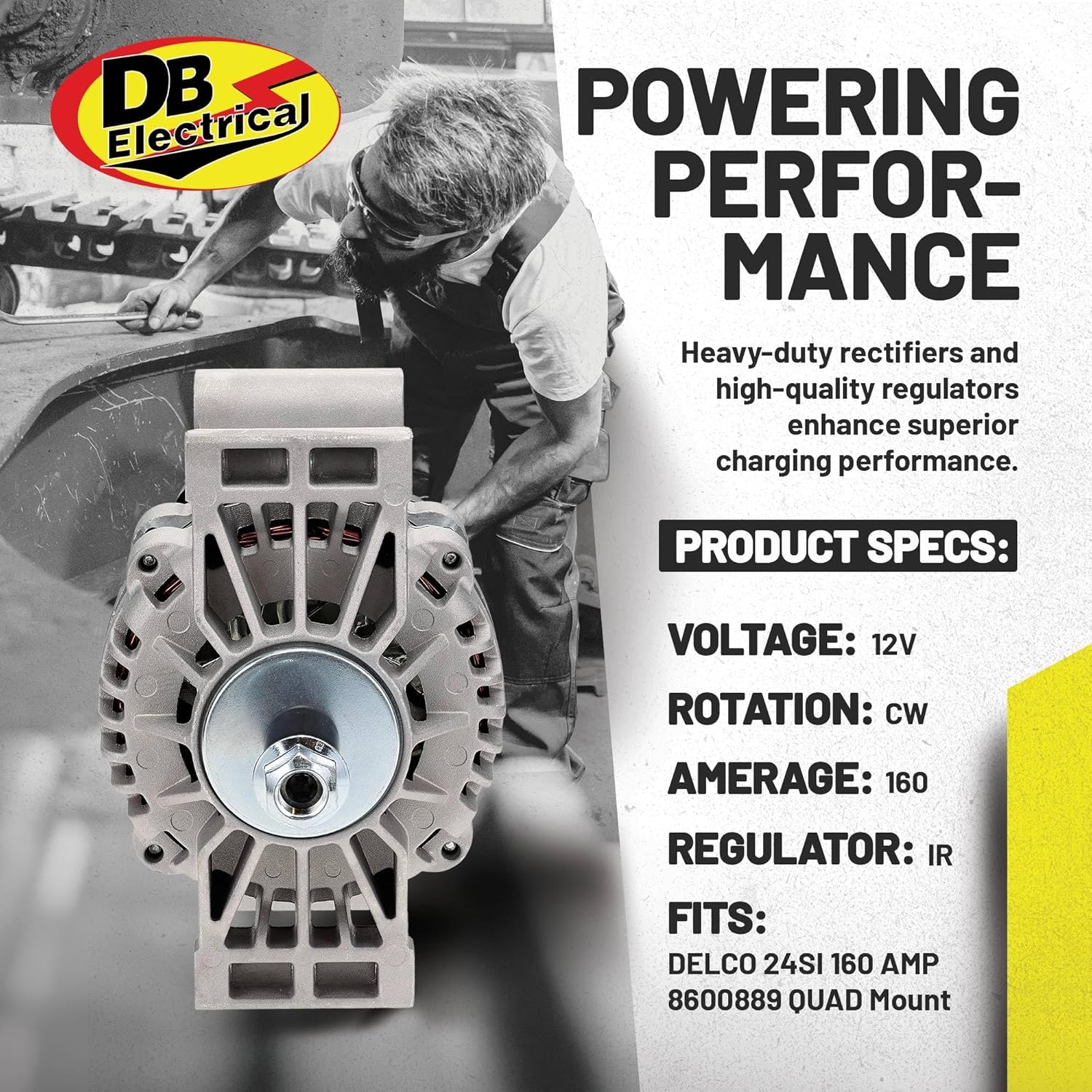 DB Electrical 400-12286 Truck Alternator Compatible with/Replacement for Delco 24SI 160 Amp Quad Pad Mount 8600889