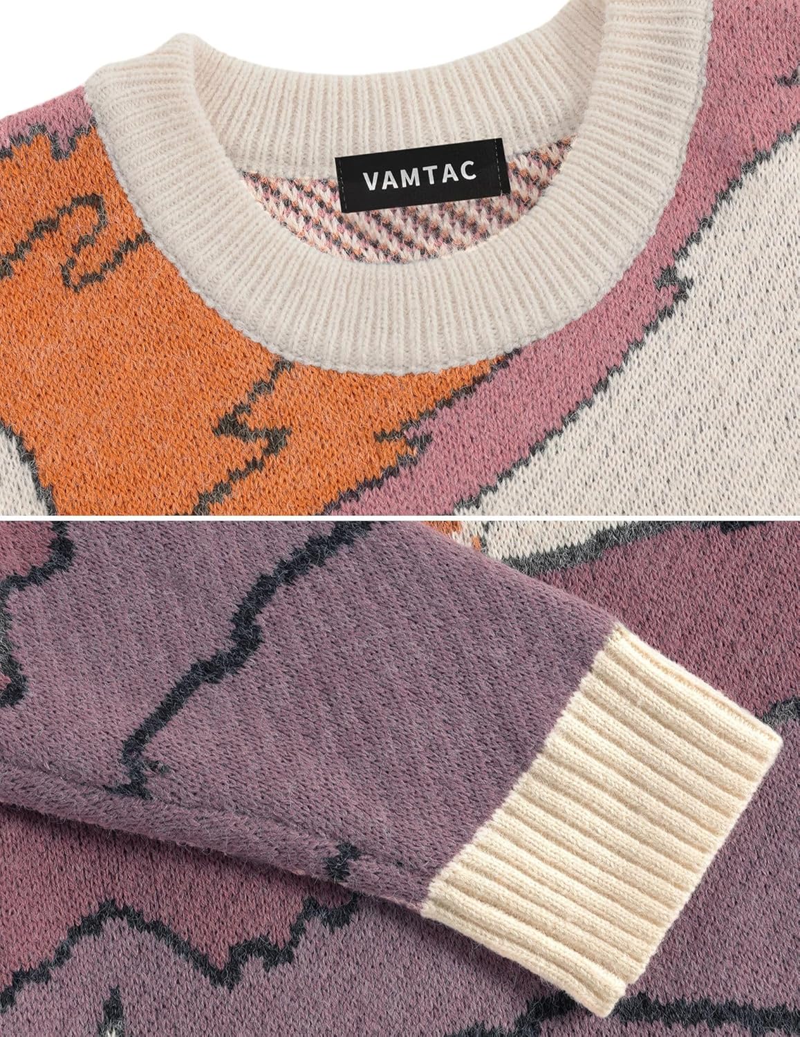 Vamtac Mens Vintage Oversize Graphic Cartoon Little Dinosaur Sweater Long Sleeve Round Neck Knitted Unisex Pullover Jumper - Image 5