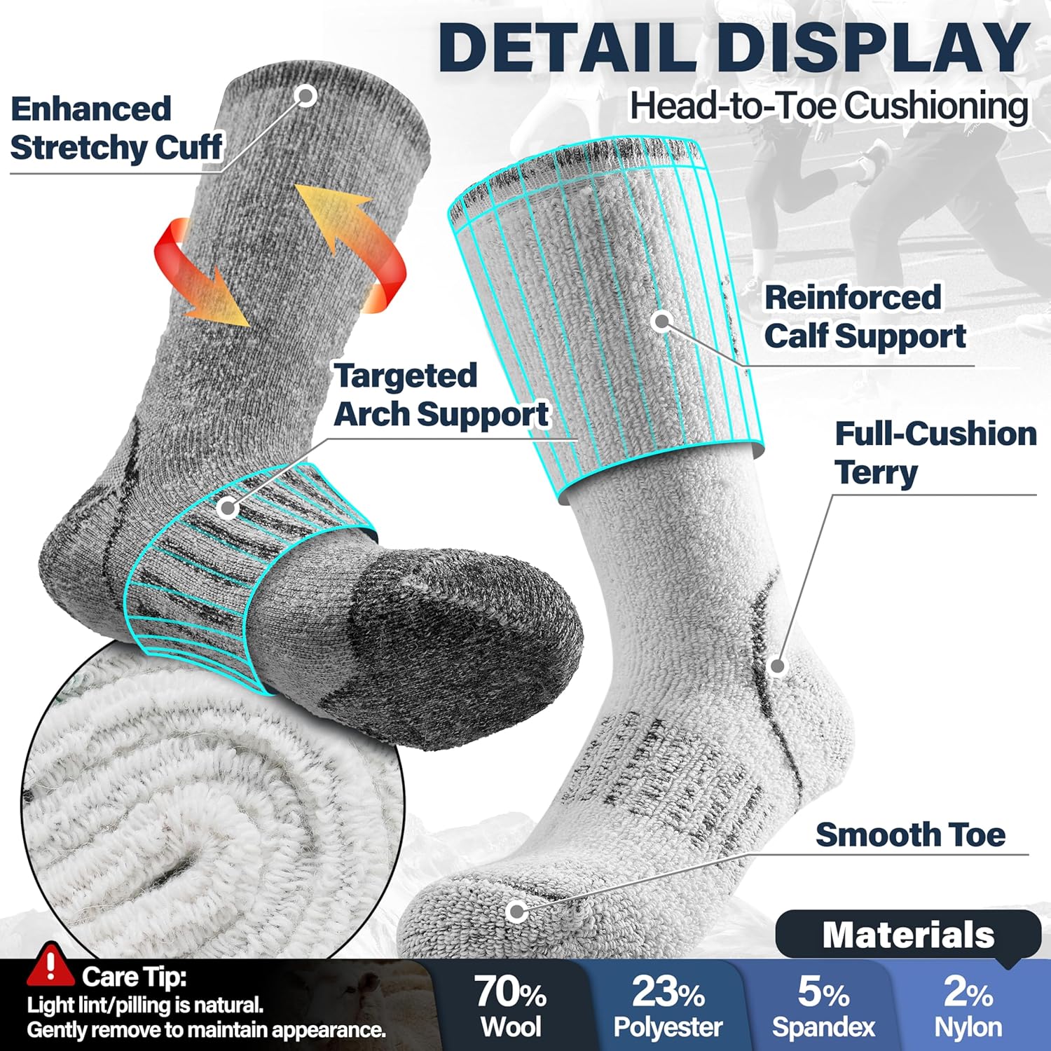 Anlisim Wool Socks, Thermal Winter Warm Thick Merino Wool Hiking Socks for Kids & Teens, 4 Pairs - Image 4