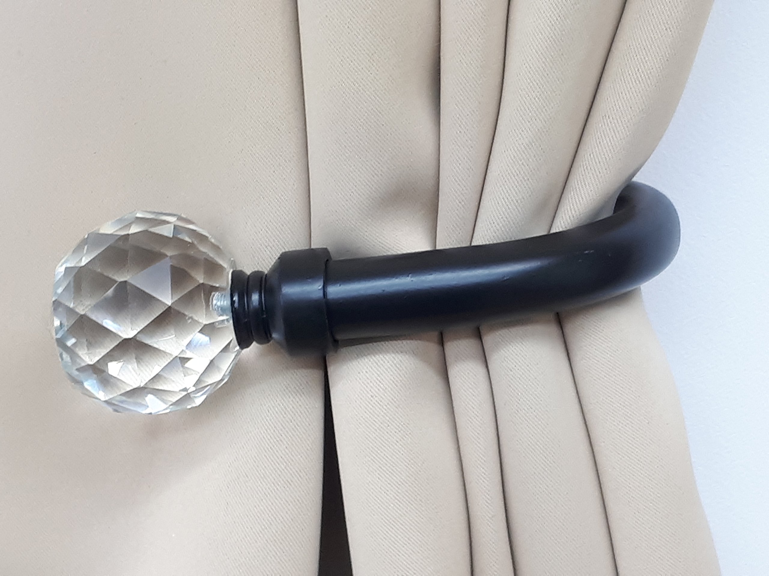 Home Harmony Decorative Curtain Holdbacks Wall Mounted Curtain Tie Backs Pack of 2 Availablie in Black or Silver (Black, Glass Crystal)