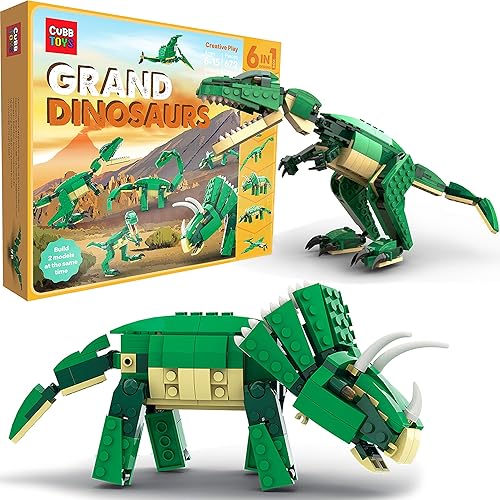 SmartEmily Cubb Toys - Juego de juguetes de dinosaurio 6 en 1 bloques de construcción para niños y niñas construye un T-rex velociraptor Apatosaurio