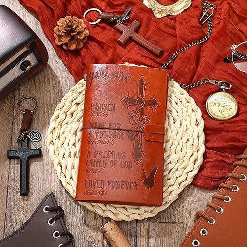 Miniatura 6 de Cuaderno de cuero cristiano recargable para hombres Josué 1 v9 en relieve versículo bíblico inspirador diario bíblico para Navidad regalo de aliento