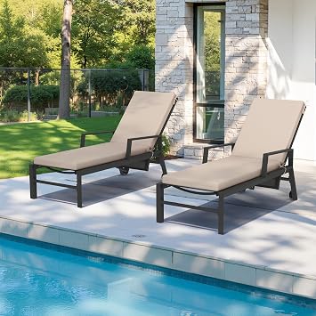 Crestlive Chaise Lounge Cushions Outdoor Set of 2, 80"x23", Water Resistant | Pool Lounge Chair Cushions with Removable Cover, Fade Resistant Lounger Cushions for Patio Furniture, Tan