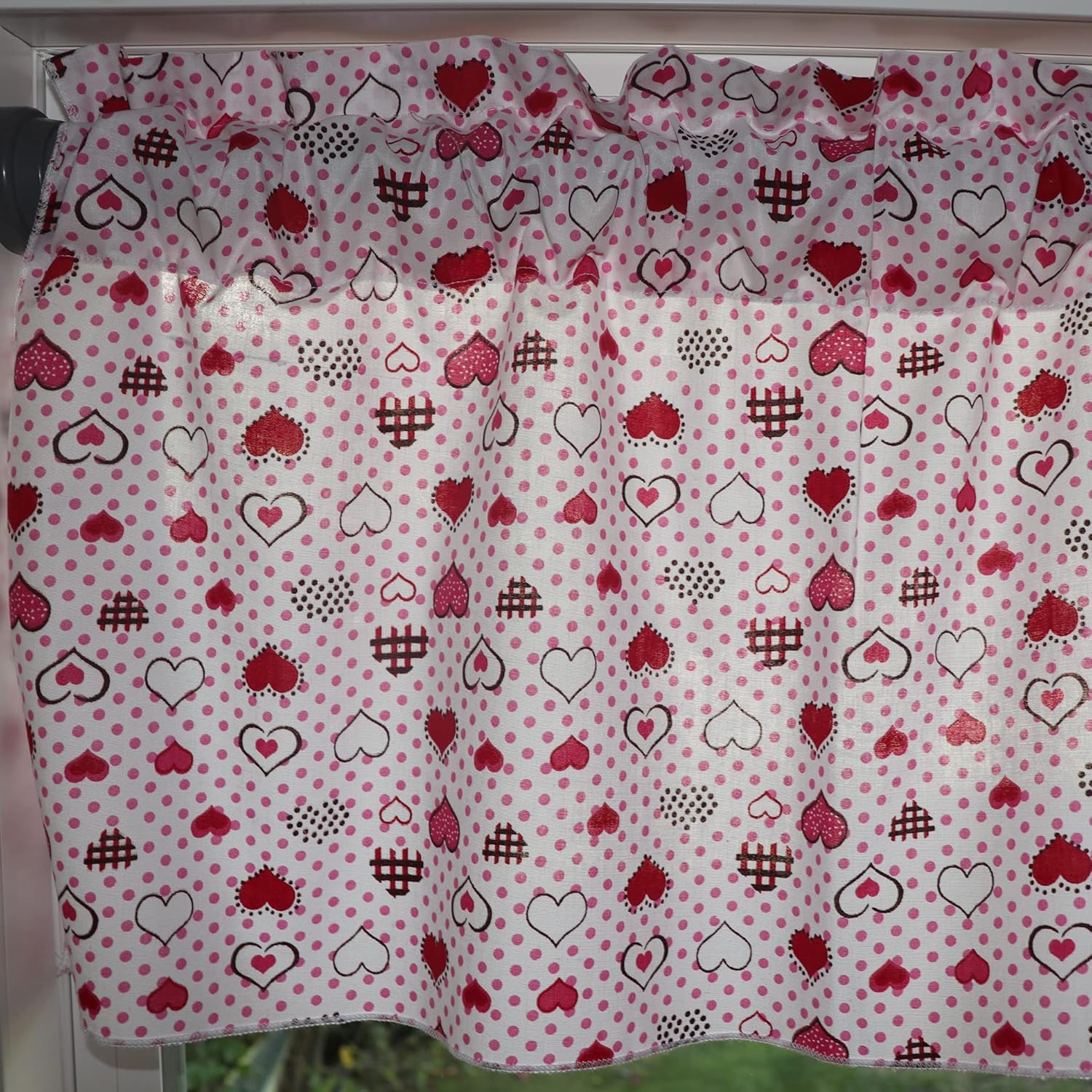 Zen Creative Designs Hearts and Dots Cotton Window Valance Home Décor Bedroom Nursery Kitchen Window (58" Wide x 24" Long, Green)