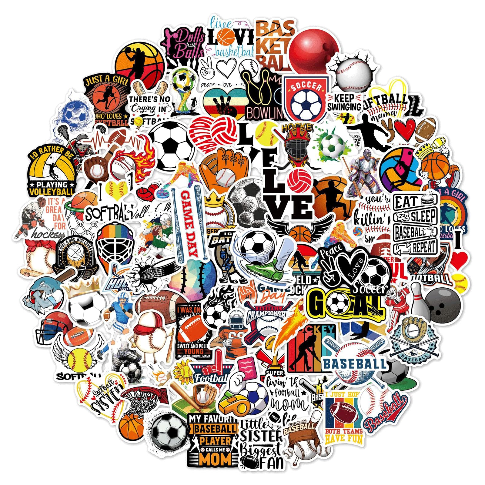 Bzzerumy Juego de 100 pegatinas deportivas para niños, pegatinas para portátiles, pegatinas estéticas para niñas, juegos de pegatinas creativas para niños y adolescentes