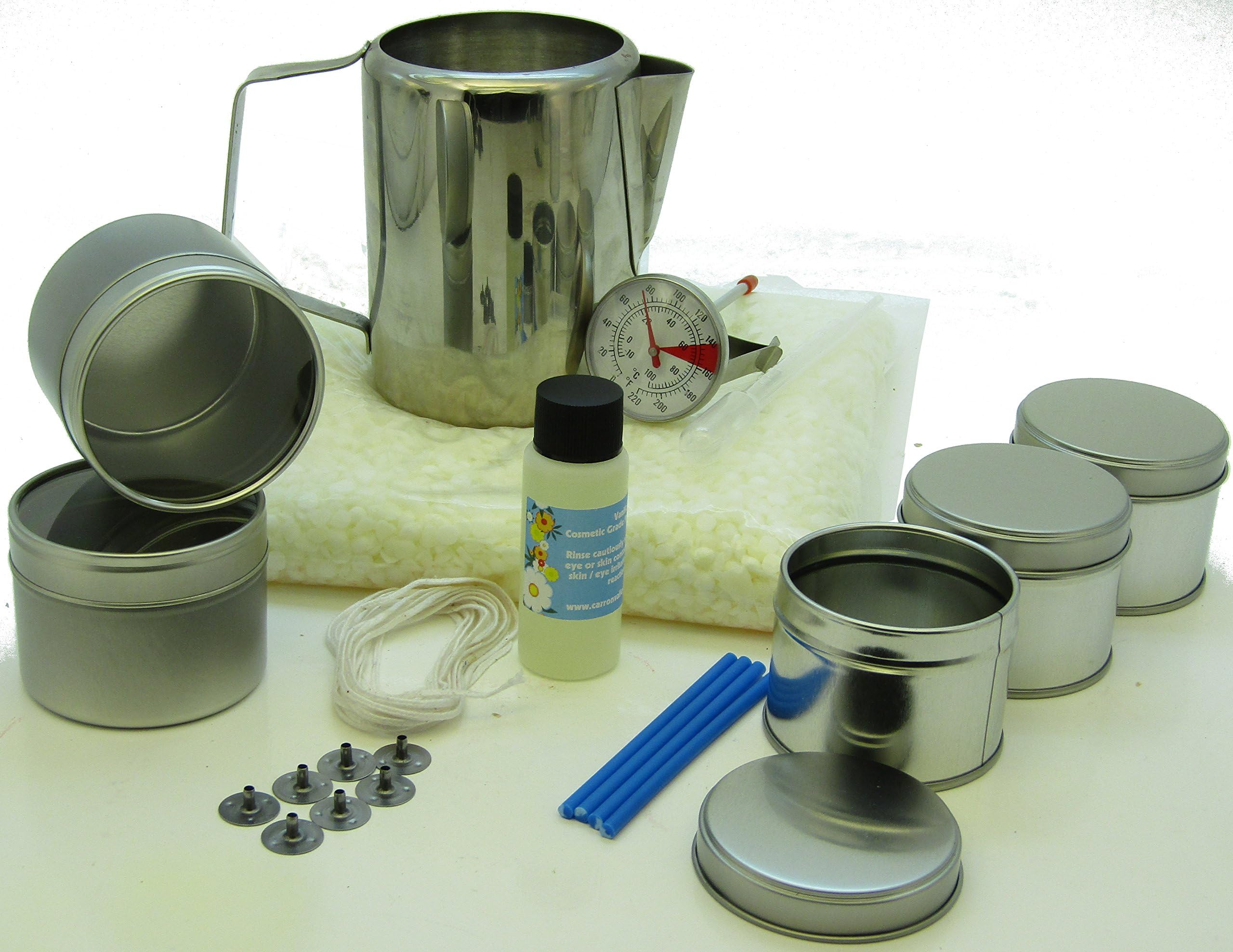 Carron Valley Crafts Soy wax candle making kit: 5 tins, fragrance, 500g soy wax, jug & thermometer - Jasmine & Honeysuckle Fragrance