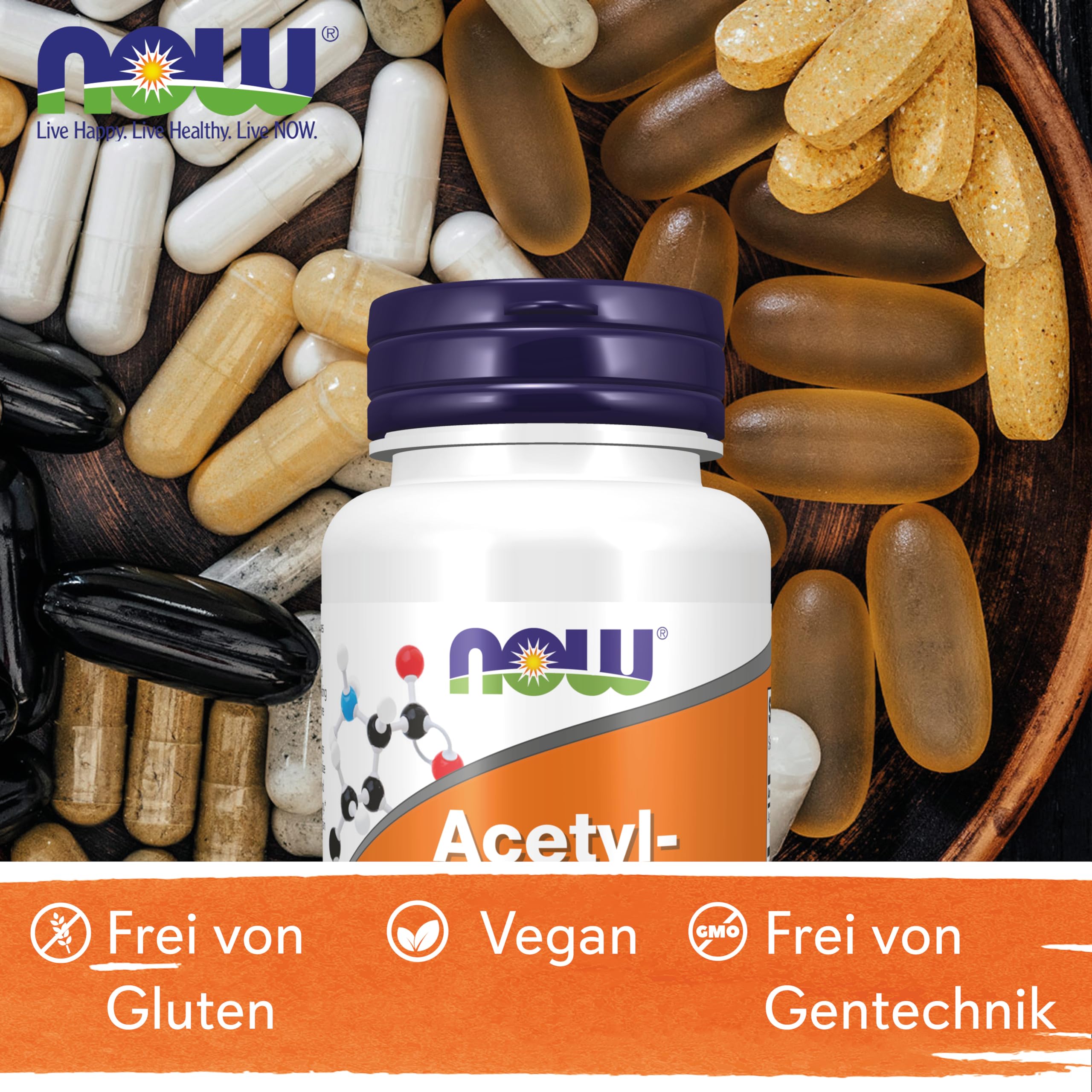Now Foods, Acetyl-L-Carnitin, 500 mg, 50 vegane Kapseln, Laborgeprüft, Aminosäure, Glutenfrei, Sojafrei, Vegetarisch