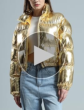 Wyeysyt Women's Metallic Y2K Cropped Puffer Jacket Quilted
