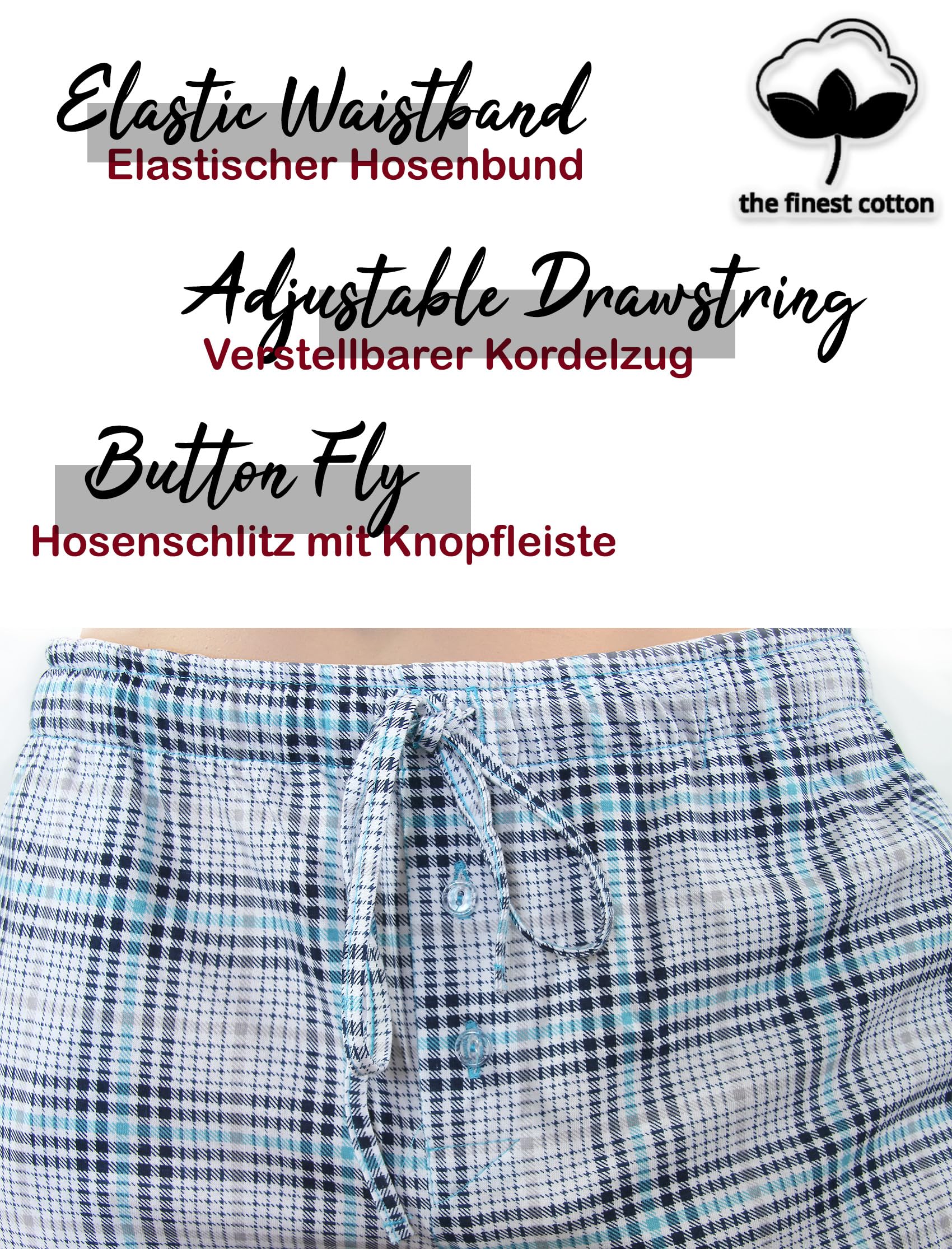 sesto senso Herren Schlafanzug Lang Baumwolle Pyjama Langarm Shirt Pyjamahose mit Tasche