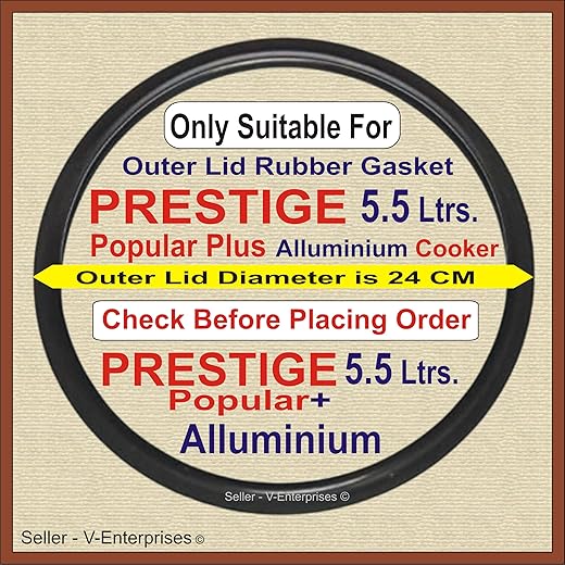 Outer Lid Rubber Gasket for 5.5 Liters PRESTIGE Popular Plus Alluminium Pressure Cooker. Outer side Dimeter is 24 cm (Pack of 1) (Black Color)