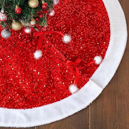 Miniatura 10 de Falda para árbol de Navidad, cubierta de árbol de 36 pulgadas, lentejuelas brillantes rosas con purpurina, falda clásica para árbol de Navidad,