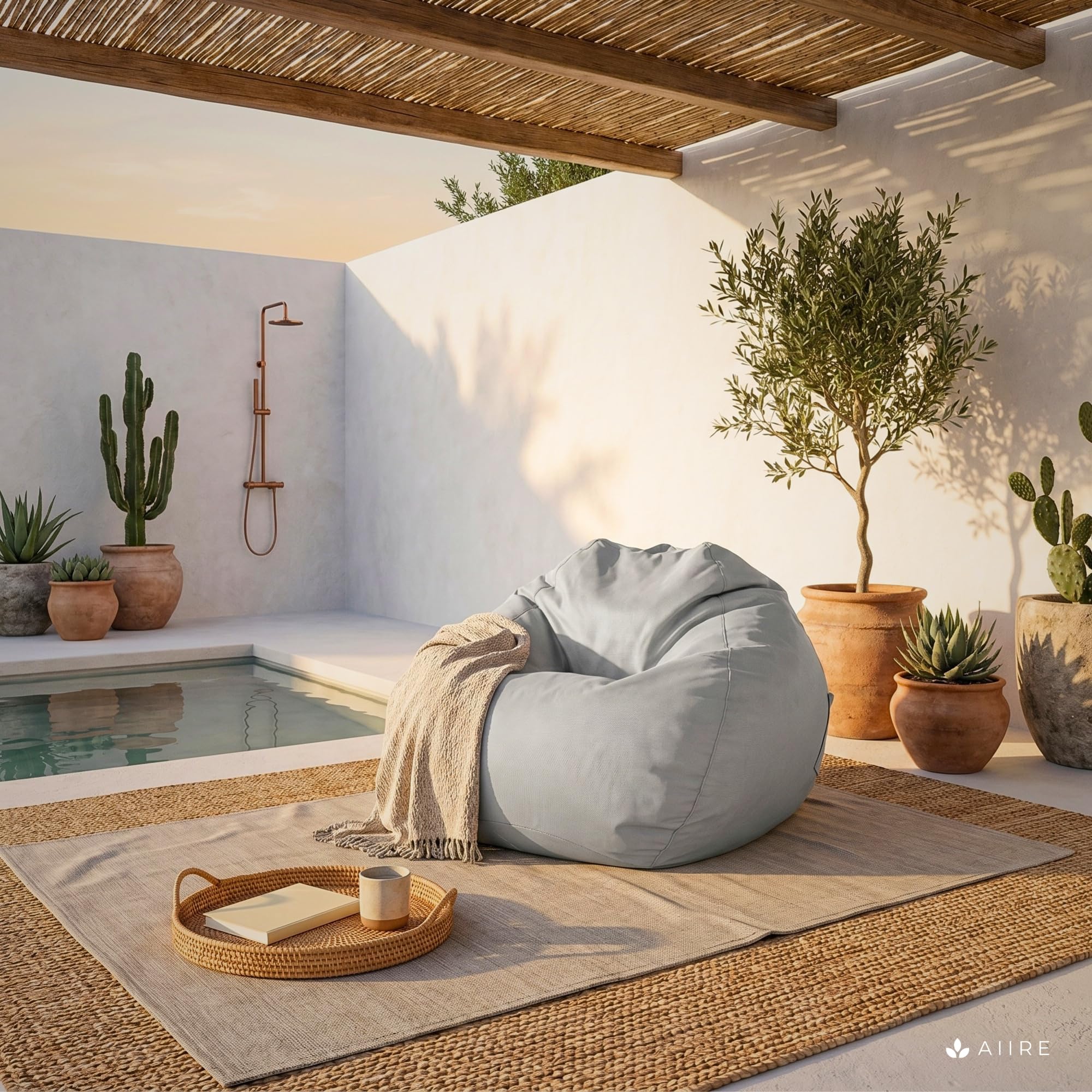 Aiire Sillón Puff Exterior Jardín - Puf con Relleno Incluido para Piscina, Terraza o Porche - Funda Resistente, Desenfundable y Lavable - Bean Bag Chair Exterior e Interior Juvenil o Adultos