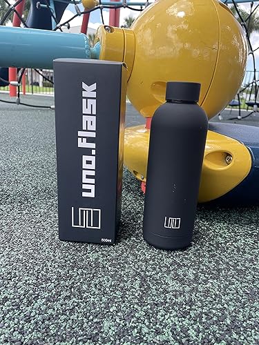 Miniatura 3 de UNO.FLASK - Botella de agua de acero inoxidable de 16.9 fl oz, pintura de goma suave, oficina portafolio moda gimnasio hidratación portátil (negro)