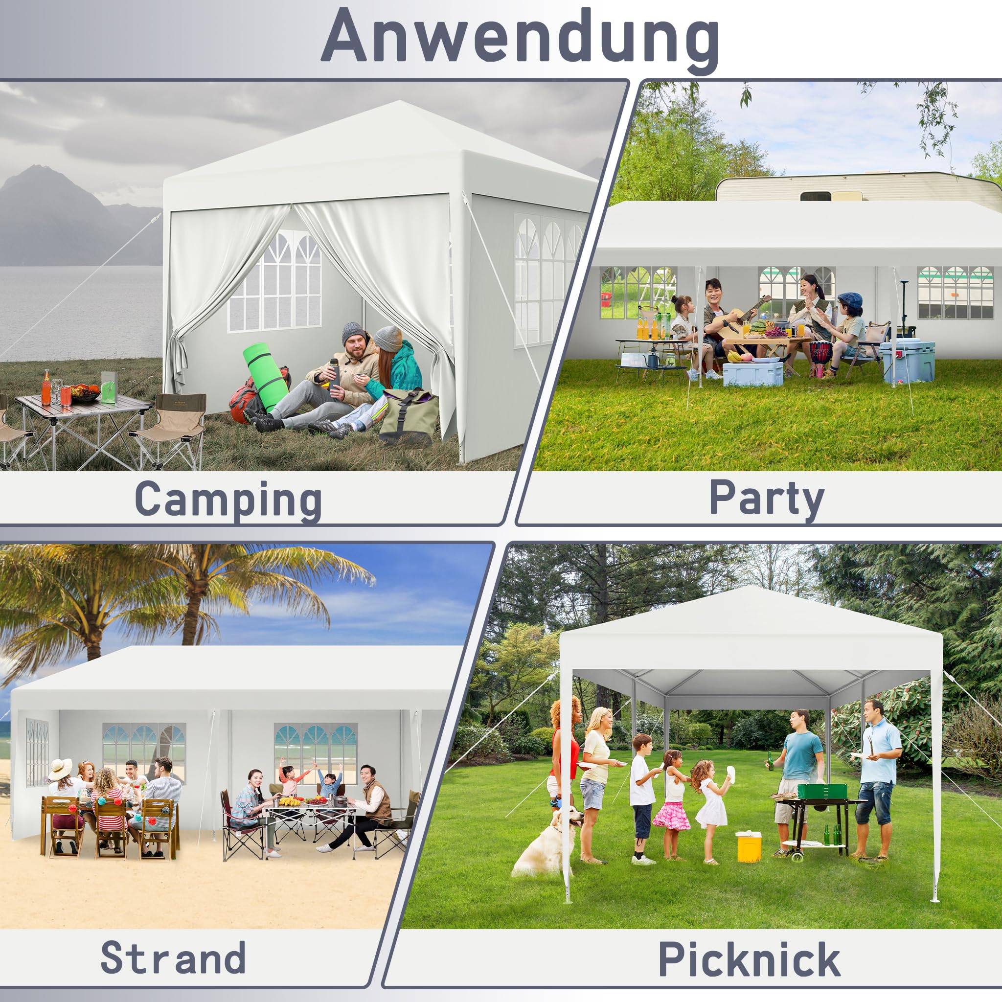 FIVMEN Gazebo Esterno Resistente da Giardino 3 x 6 m con Pannelli Laterali e Finestre in Poliestere Gazebi Tendone per Feste Protezione UV Impermeabile Tenda per Esterni, Bianco