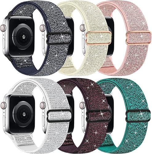 Correas elásticas de nailon brillantes compatibles con correas de Apple Watch de 1.496 pulgadas, 1.575 pulgadas, 1.614 pulgadas, 1.654 pulgadas,